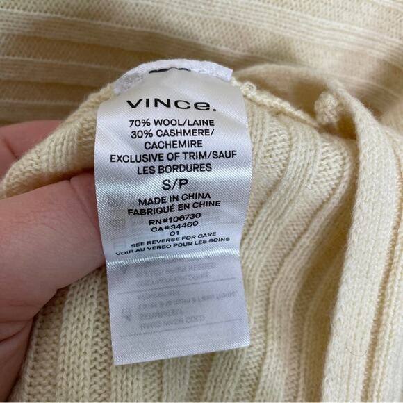 VINCE Tie Back Wool Cashmere Ribbed Sweater Creamy Yellow {UU22} - Picture 8 of 9